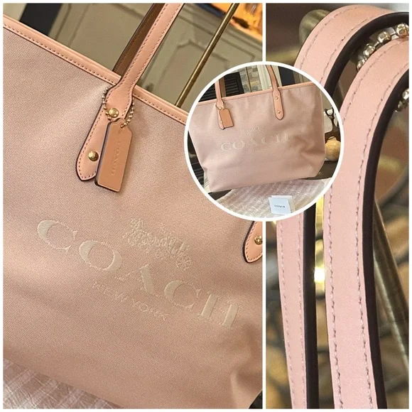 COACH Horse & Carriage Jacquard City Tote w/Leather Trim in Blush Pink, NWOT - Picture 3 of 16